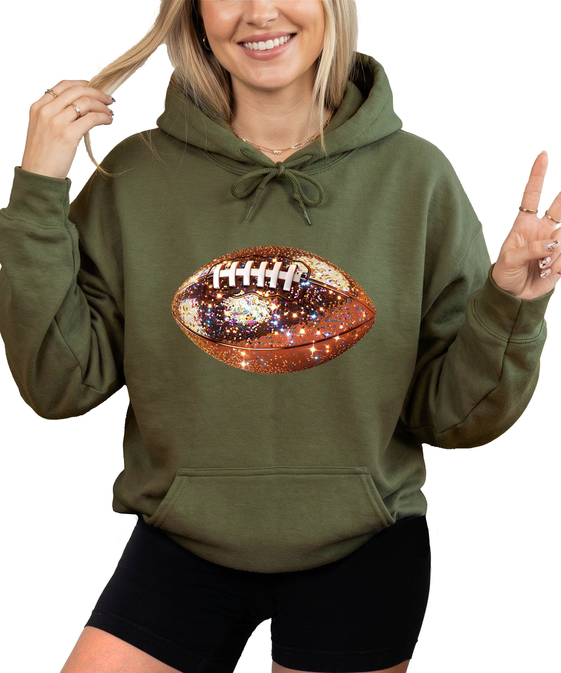 Glitter Football Hoodie - Army Green - 1
