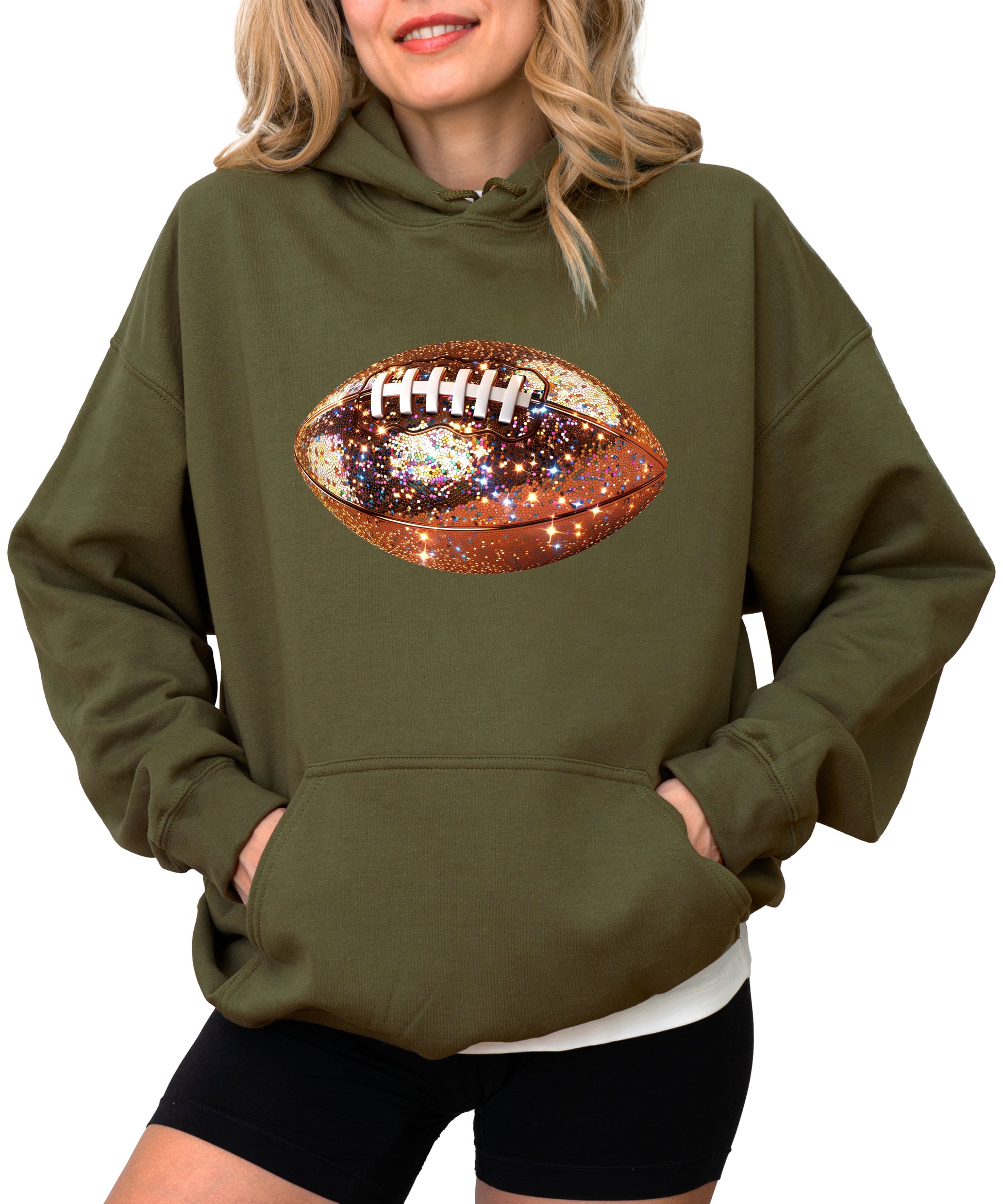 Glitter Football Hoodie - Army Green - 2