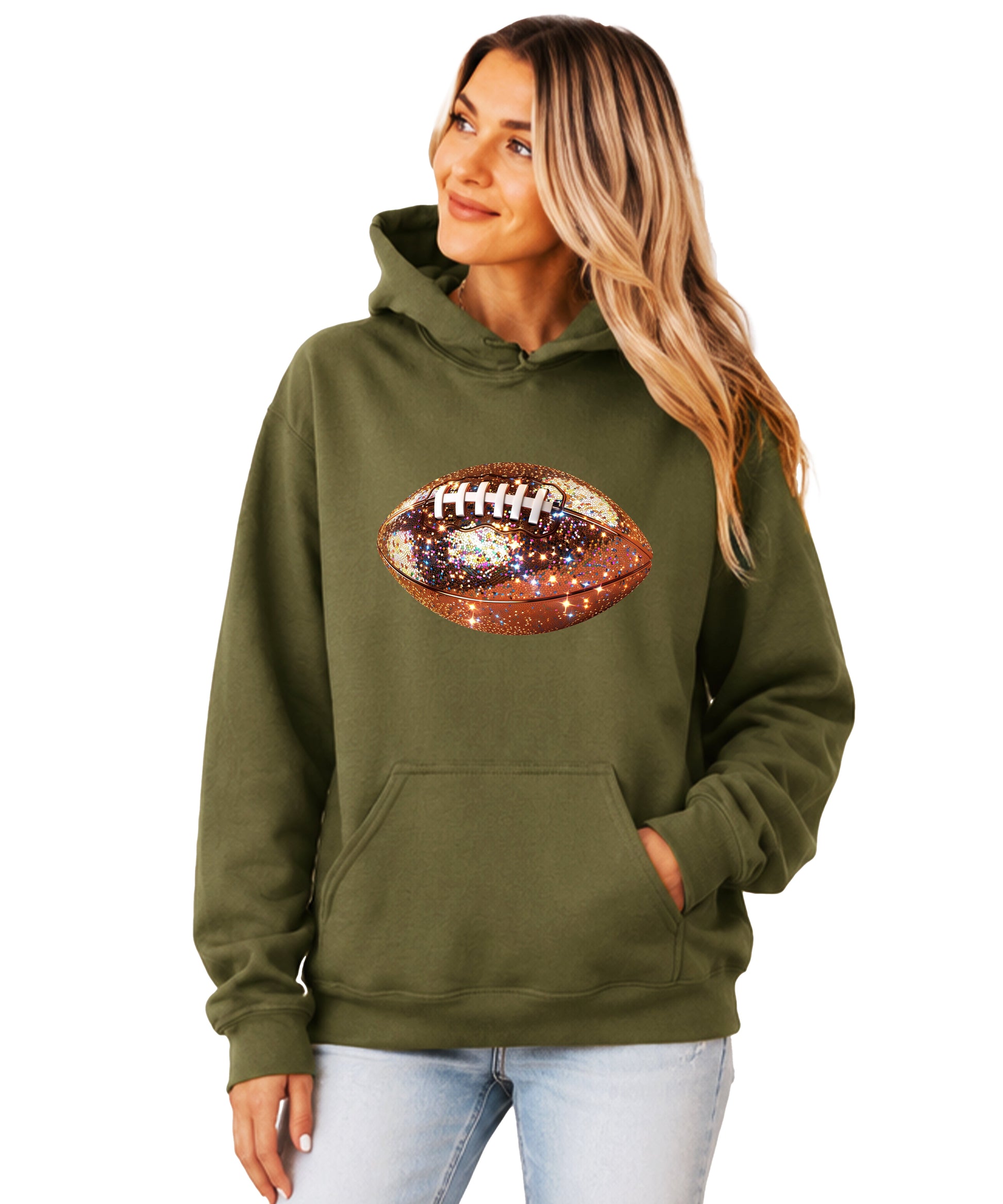 Glitter Football Hoodie - Army Green - 4