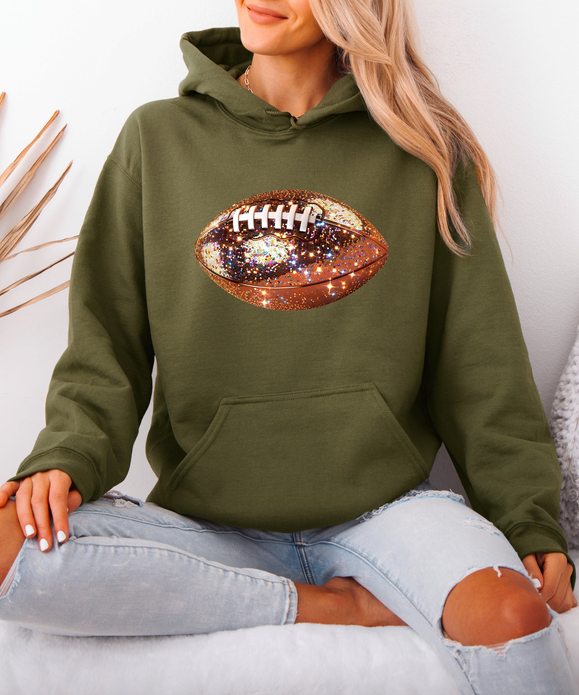 Glitter Football Hoodie - Army Green - 5