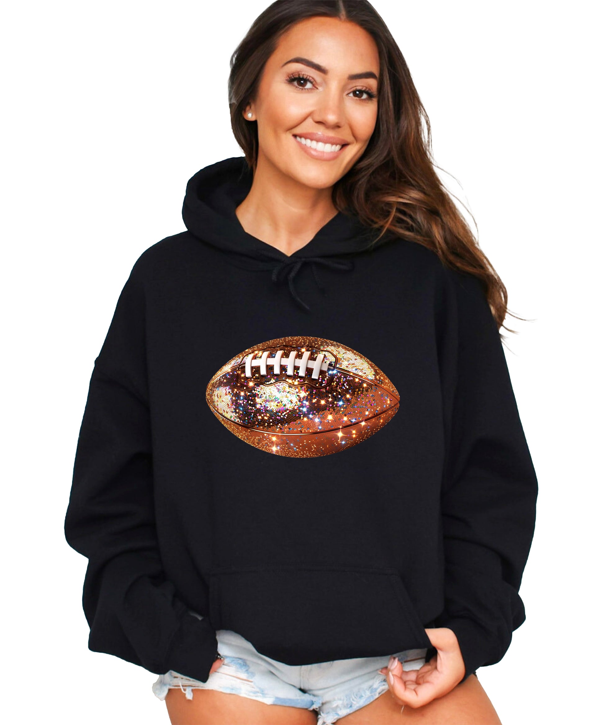 Glitter Football Hoodie - Black - 1