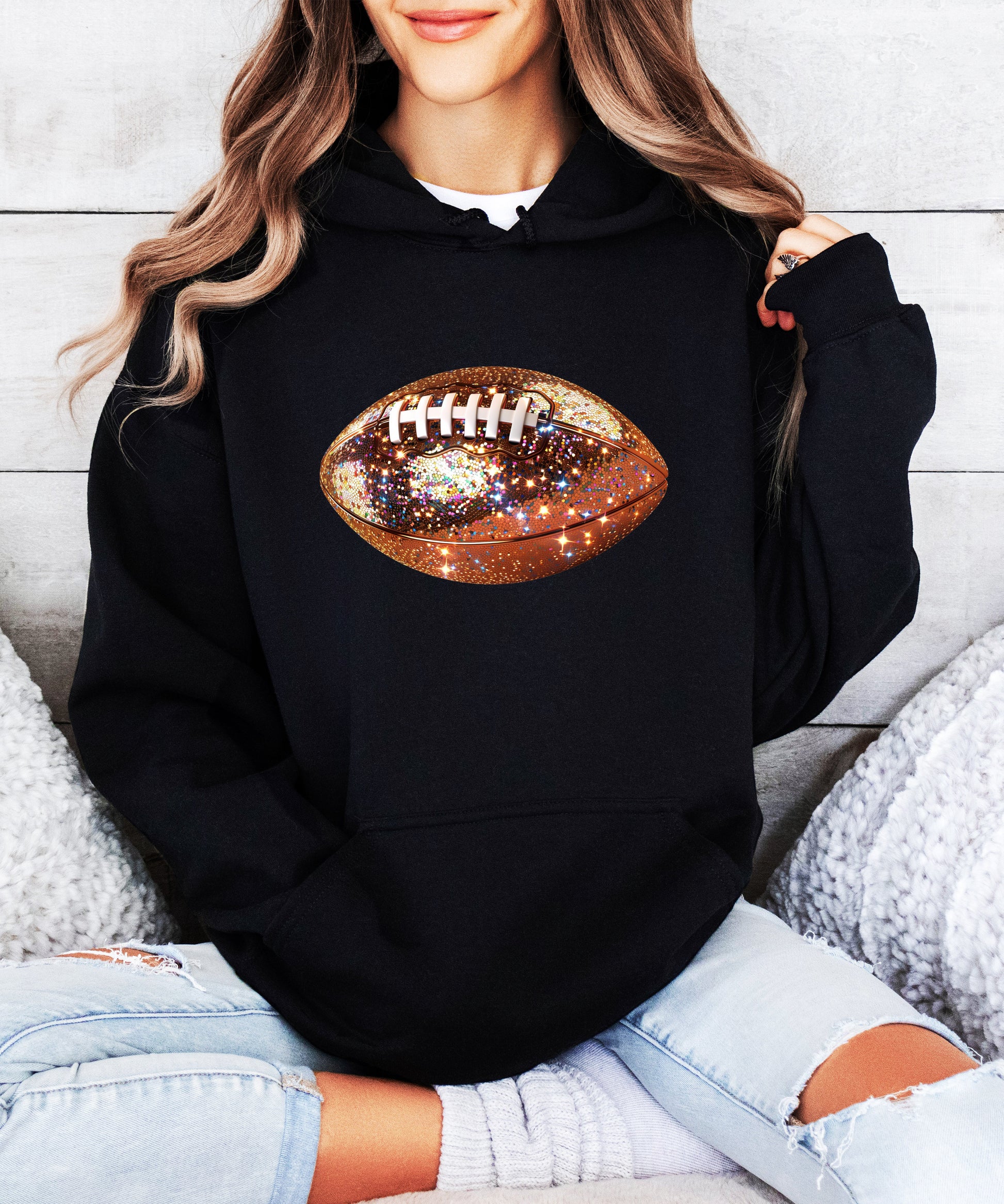 Glitter Football Hoodie - Black - 6
