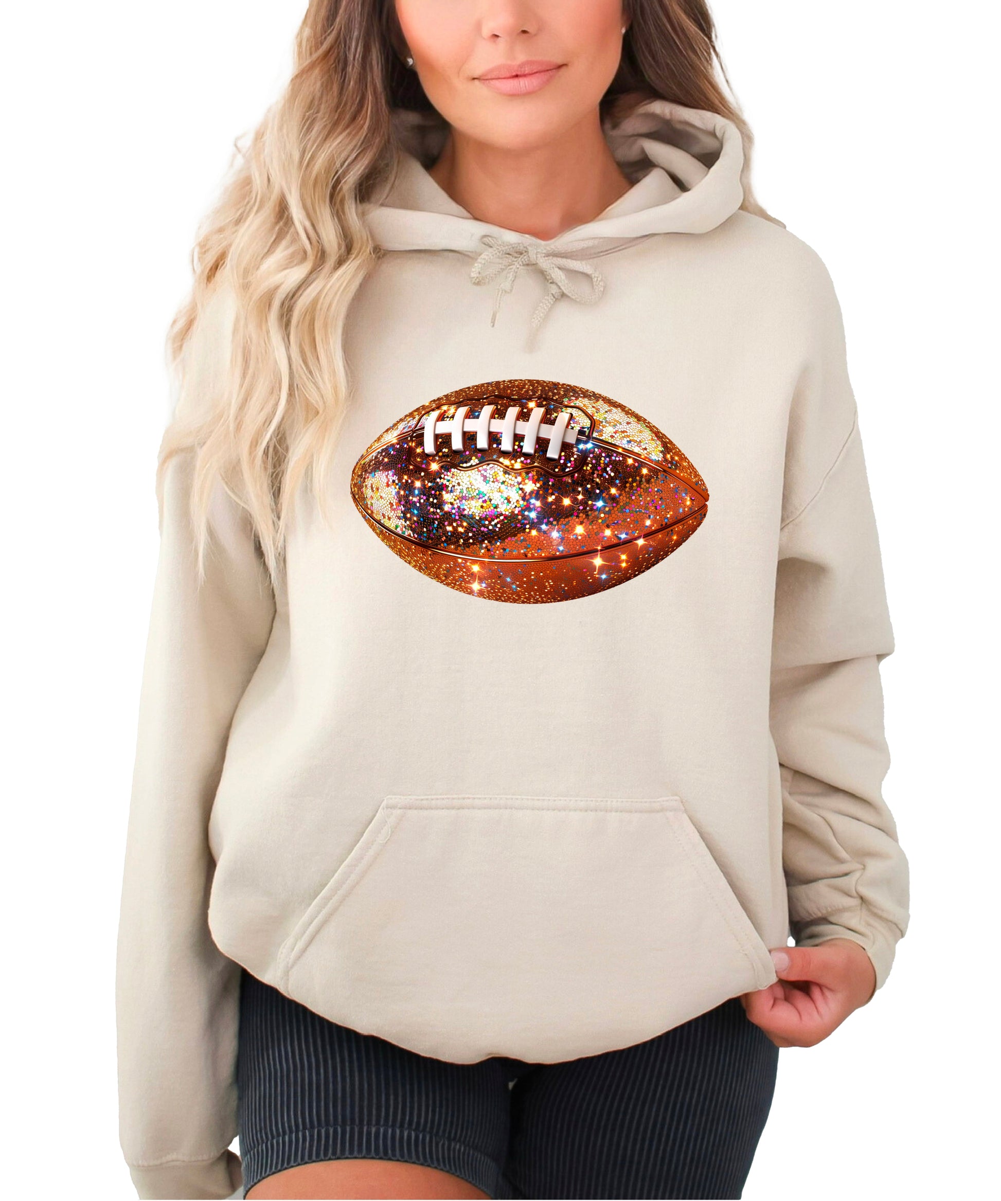Glitter Football Hoodie - Sand - 2