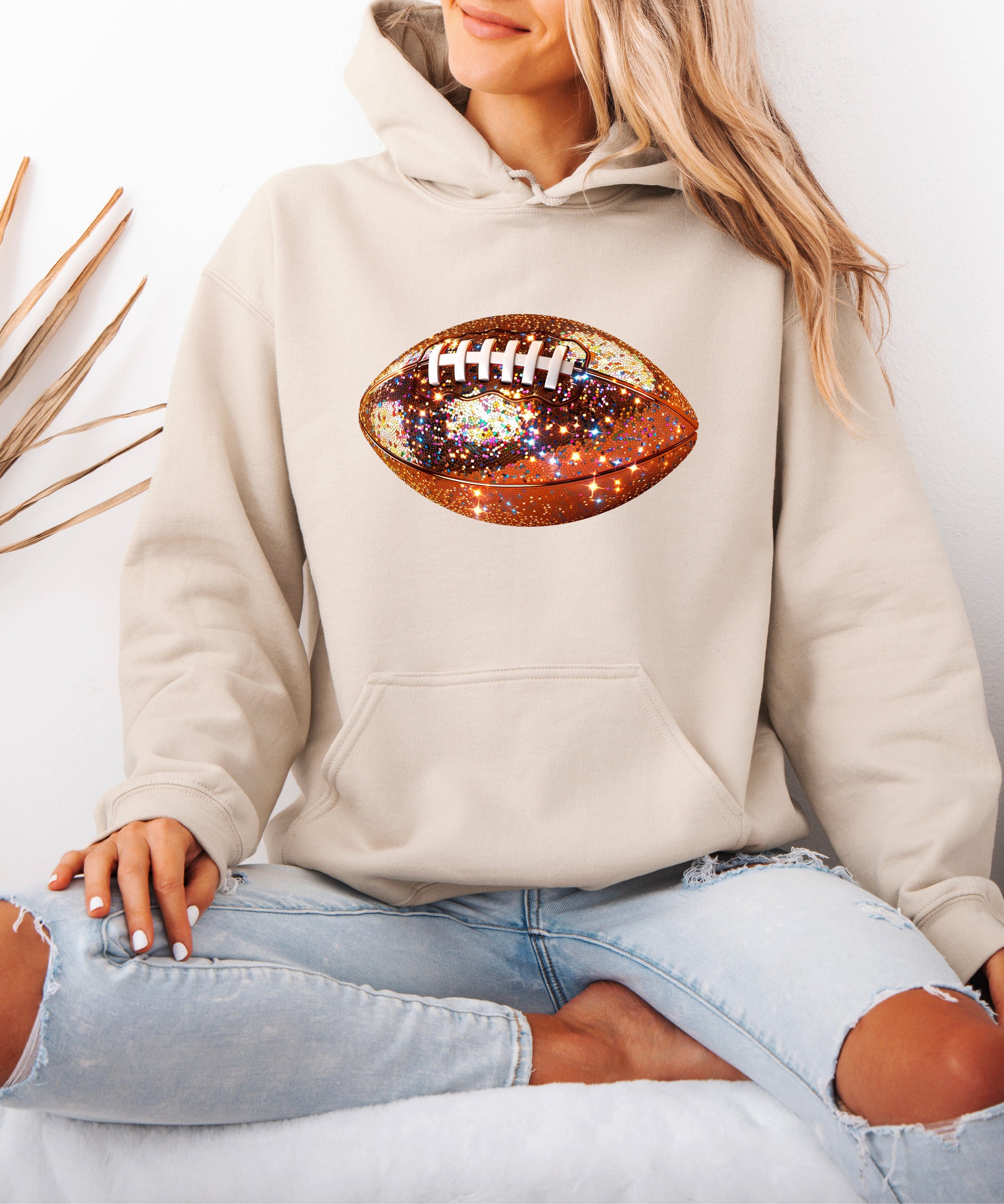 Glitter Football Hoodie - Sand - 4