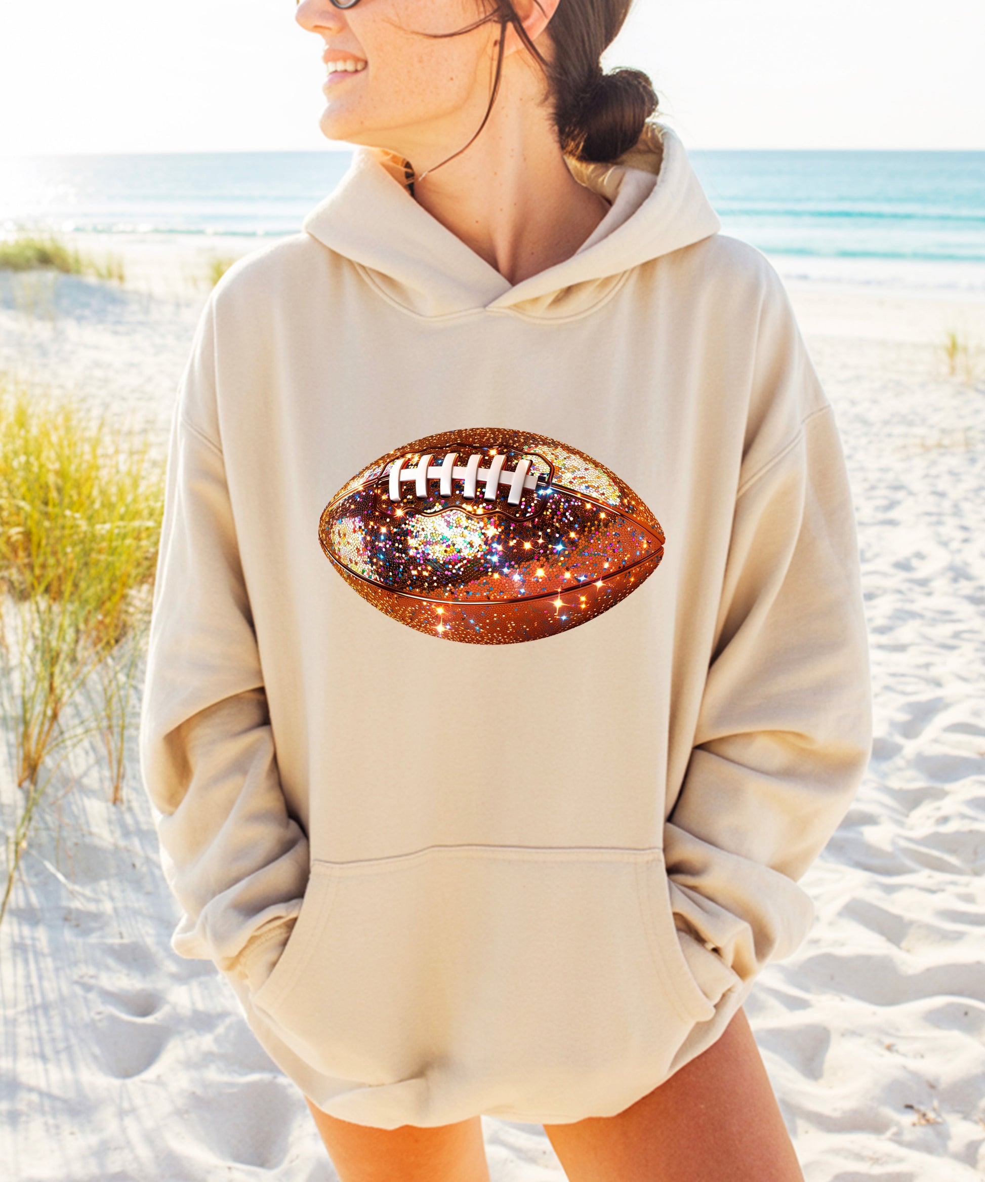 Glitter Football Hoodie - Sand - 6