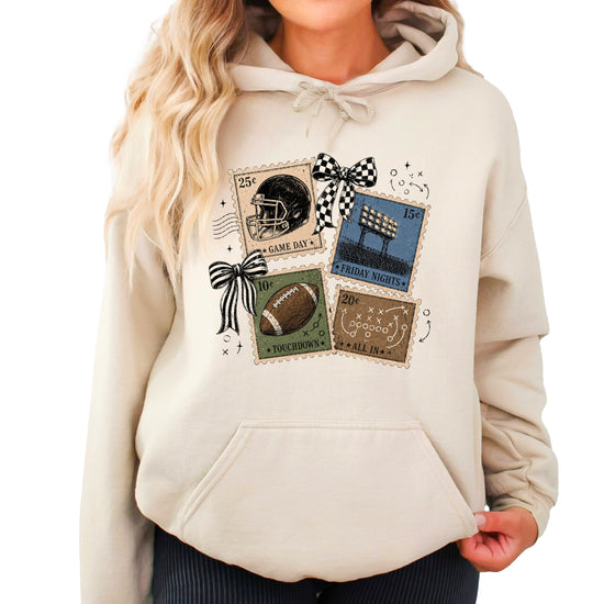 Vintage football stamps coquette bow hoodie, Sand Hoodie, view 2