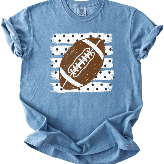 Football polka dot shirt for women, Blue Jean Comfort Colors tee, view 2