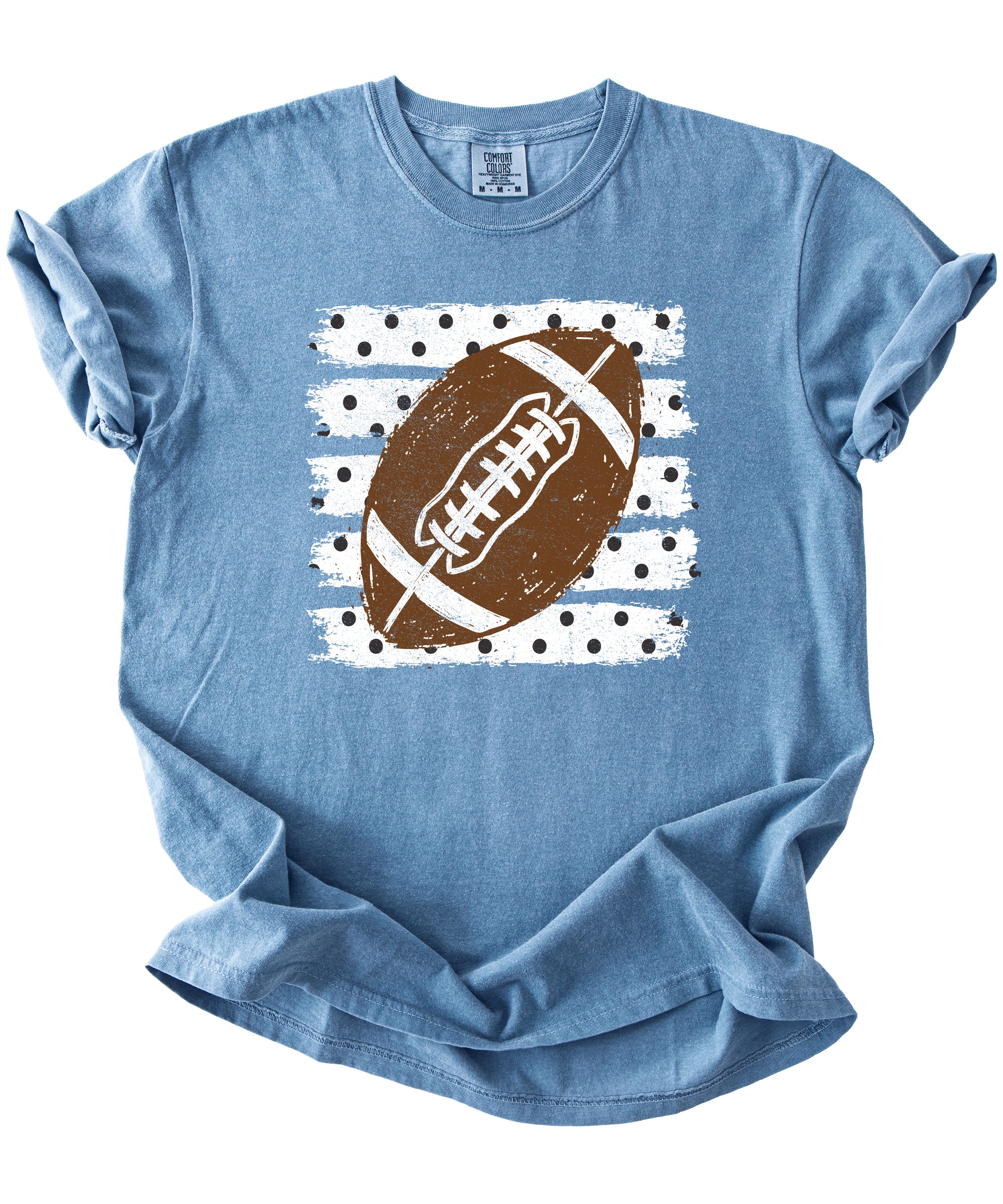 Football polka dot shirt for women, Blue Jean Comfort Colors tee, view 2