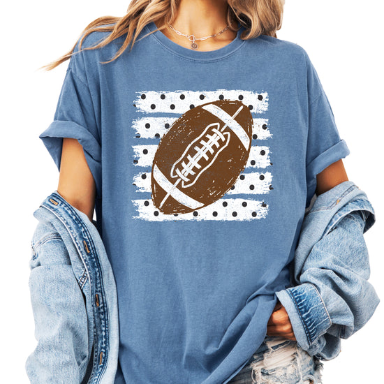 Football polka dot shirt for women, Blue Jean Comfort Colors tee, view 3