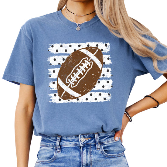 Football polka dot shirt for women, Blue Jean Comfort Colors tee, view 4