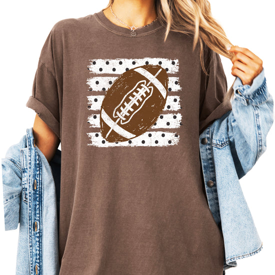 Football polka dot shirt for women, Espresso Comfort Colors tee, view 3