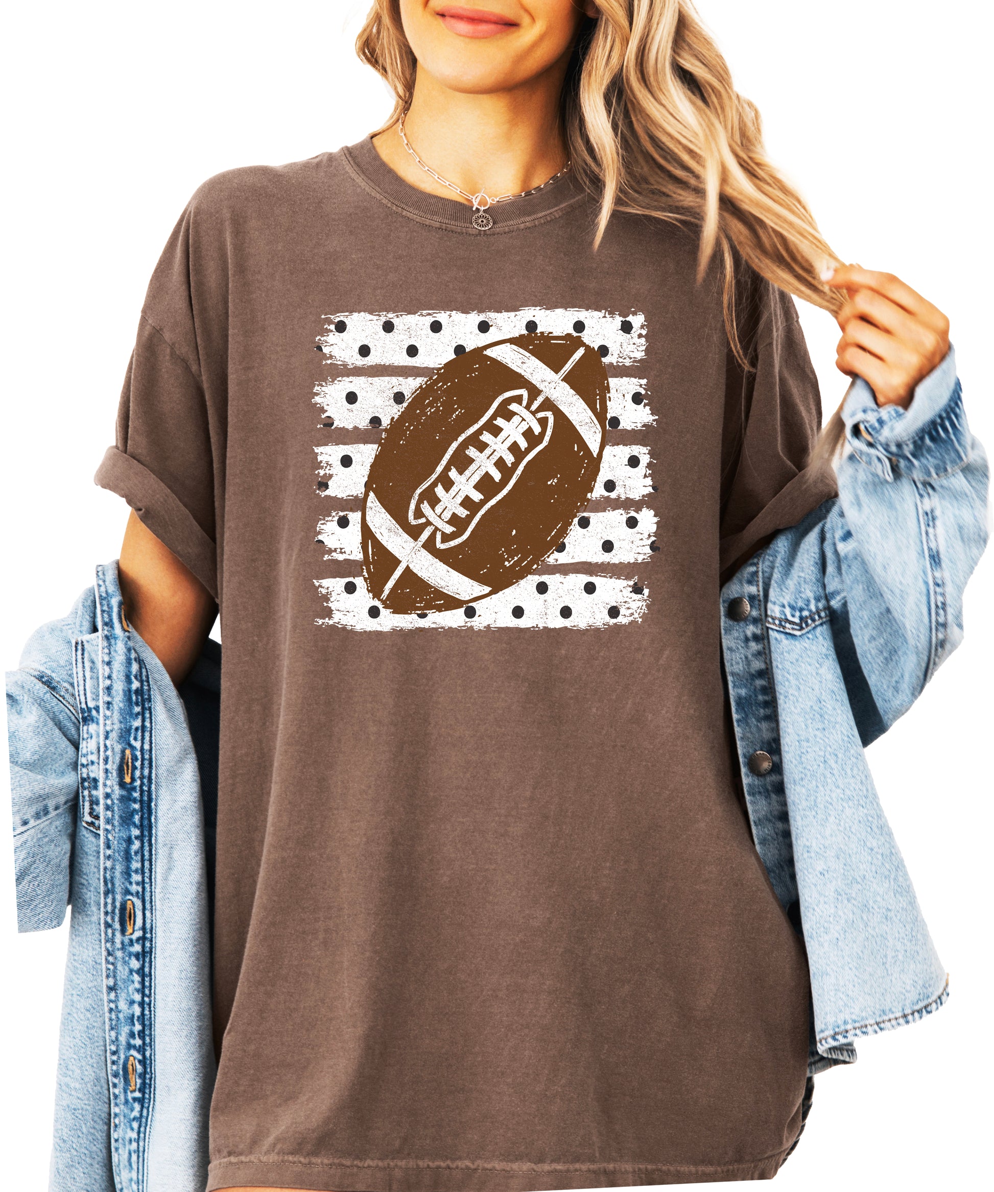Football polka dot shirt for women, Espresso Comfort Colors tee, view 3