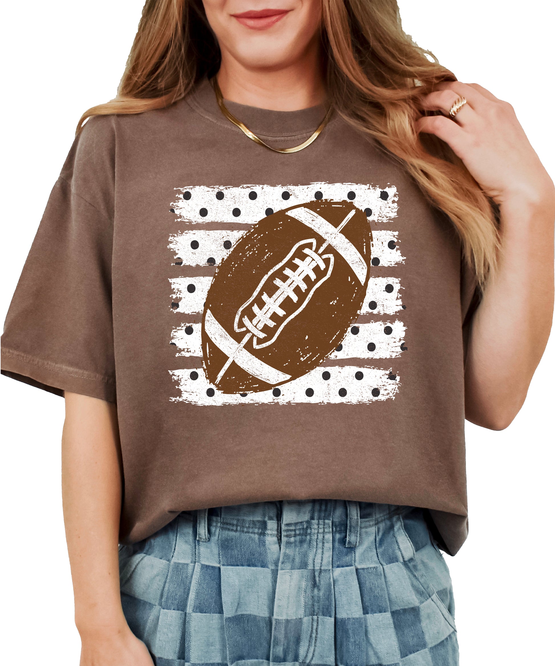 Football polka dot shirt for women, Espresso Comfort Colors tee, view 4