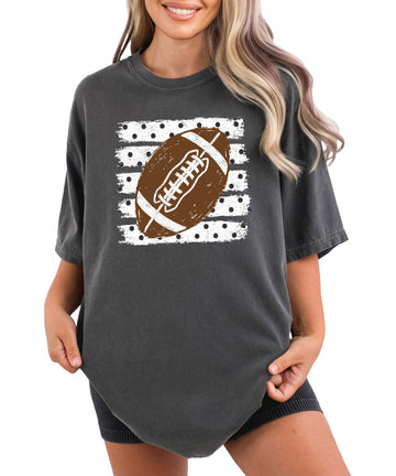 Football polka dot shirt for women, Pepper Comfort Colors tee, front view