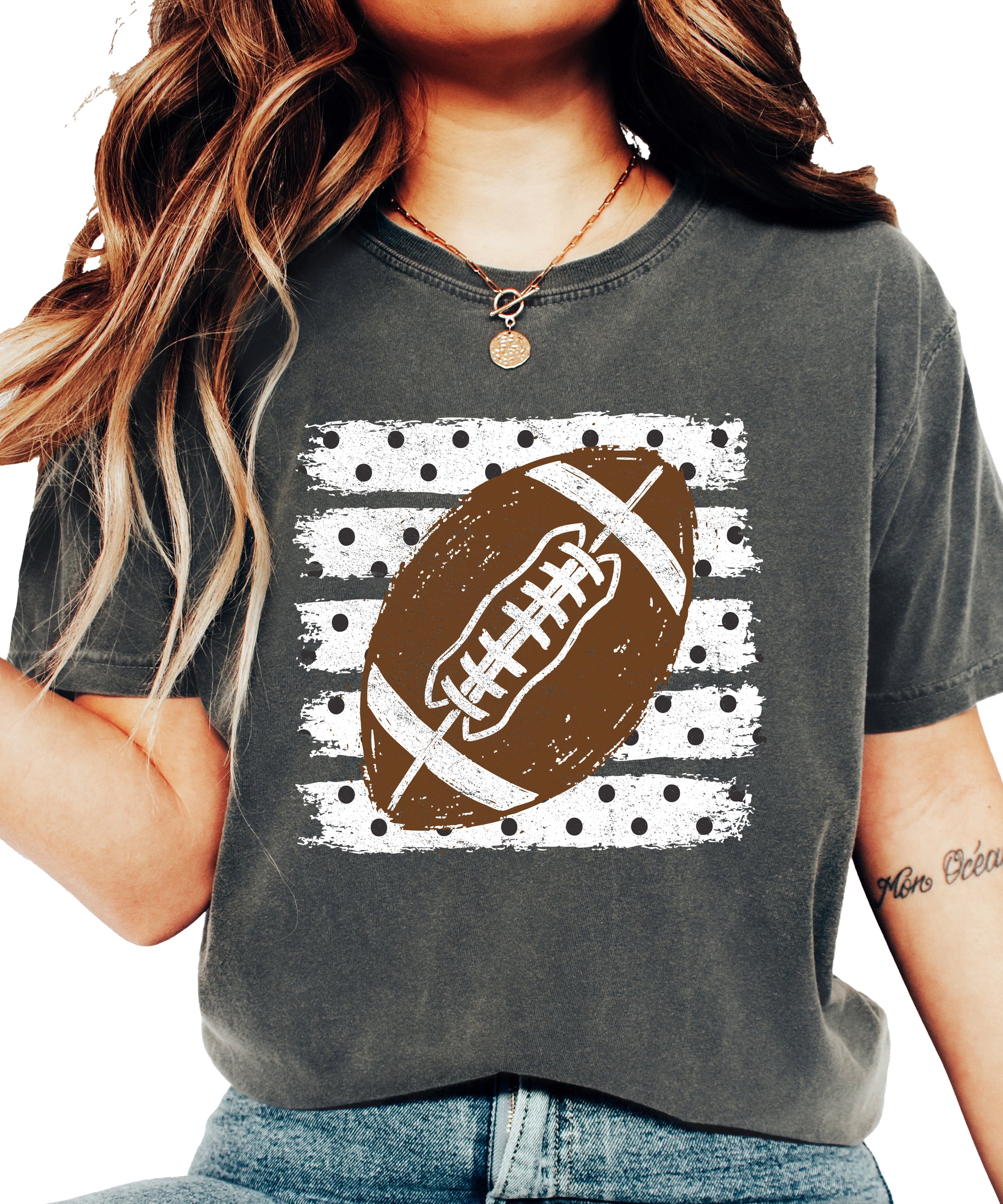 Football polka dot shirt for women, Pepper Comfort Colors tee, view 3