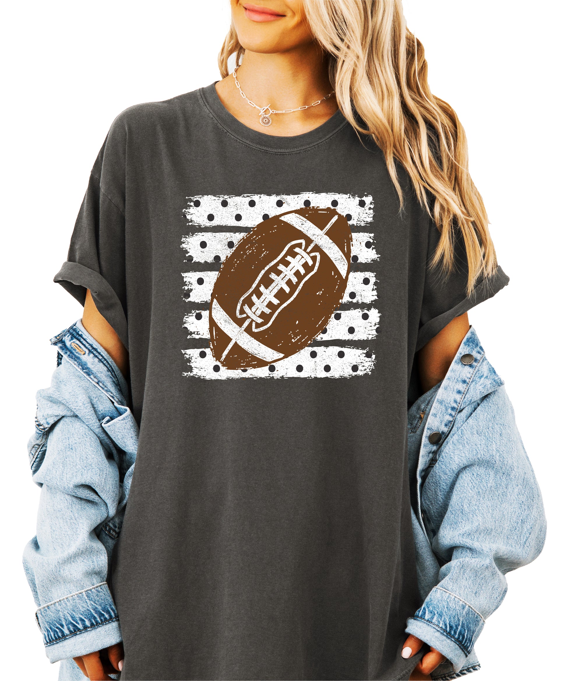 Football polka dot shirt for women, Pepper Comfort Colors tee, view 4