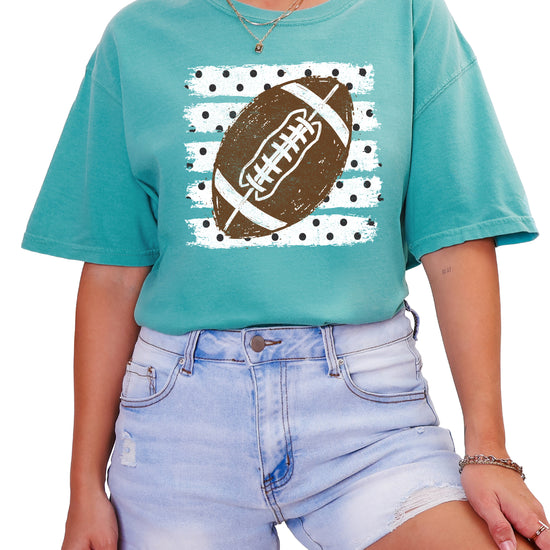 Football polka dot shirt for women, Seafoam Comfort Colors tee, view 3