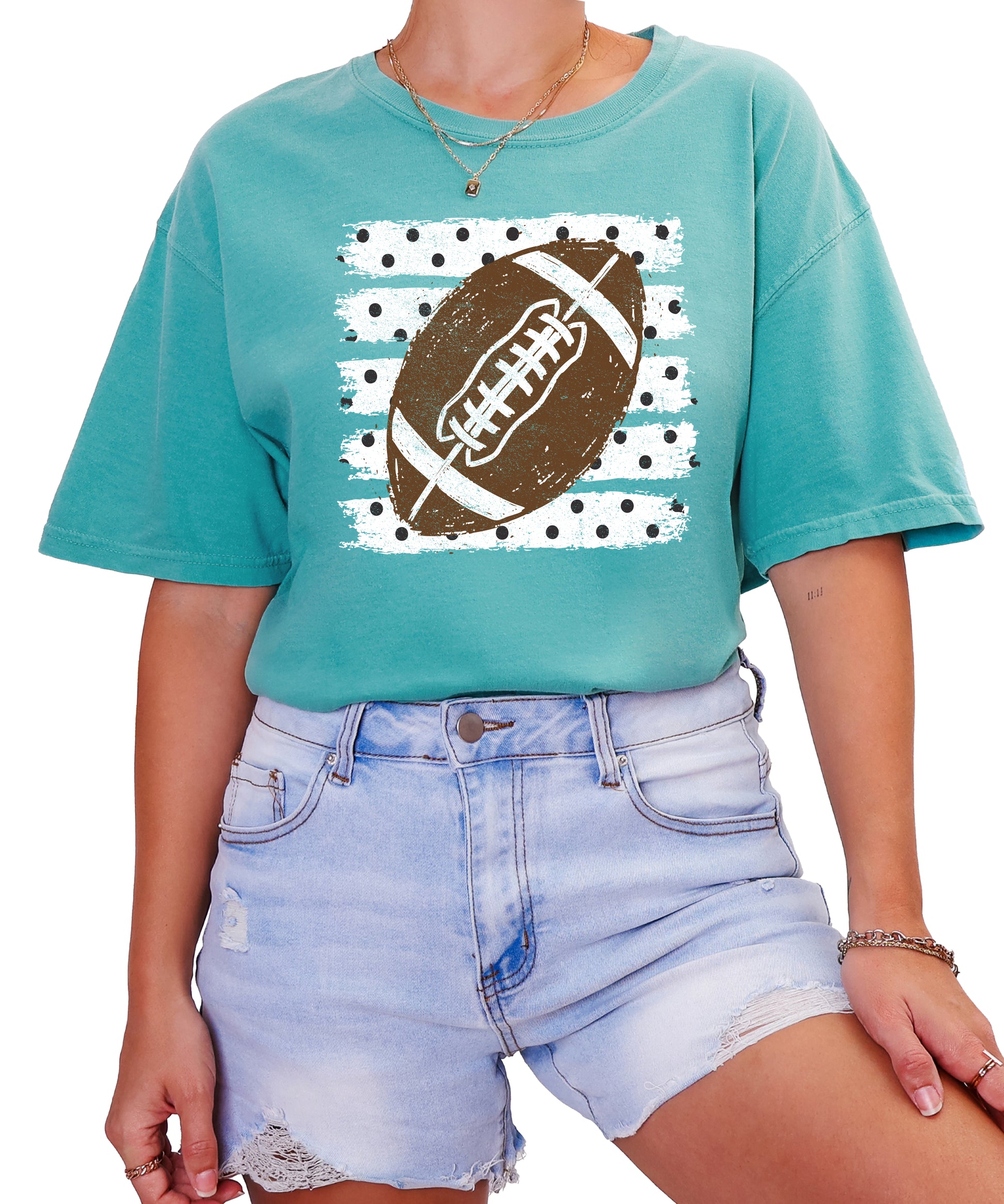 Football polka dot shirt for women, Seafoam Comfort Colors tee, view 3