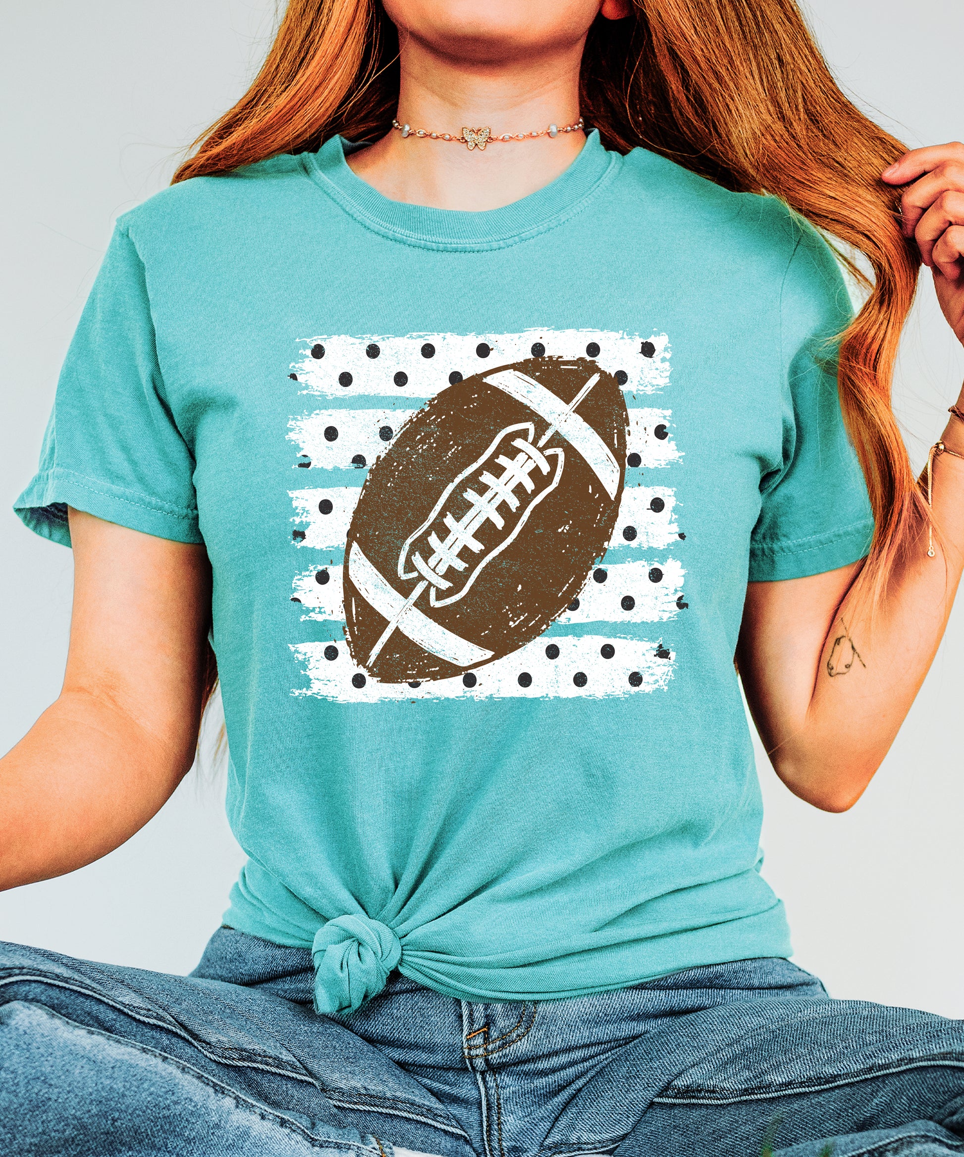 Football polka dot shirt for women, Seafoam Comfort Colors tee, view 4