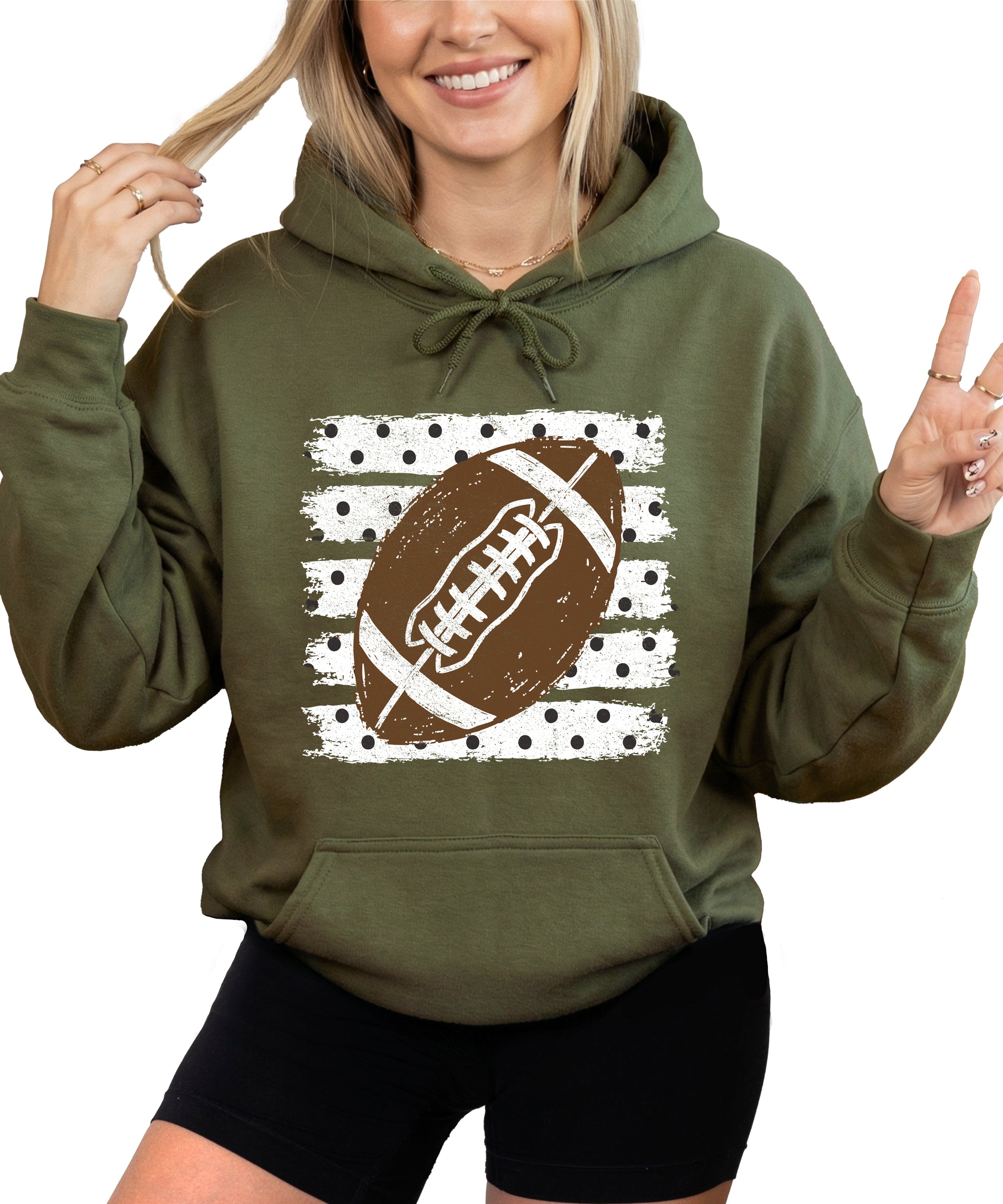 Football polka dot hoodie in Army Green, front view