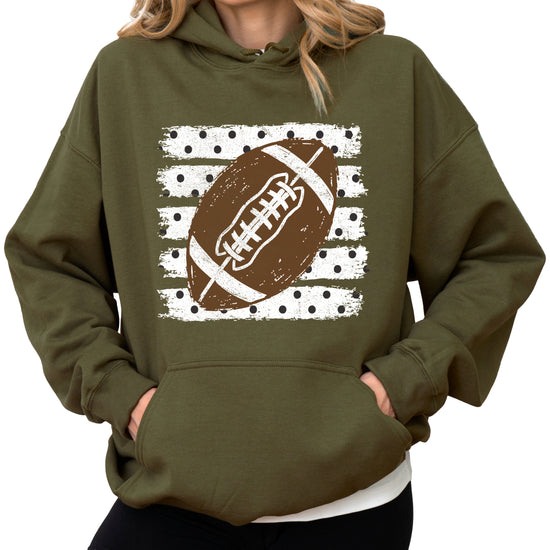 Football polka dot hoodie in Army Green, styled view