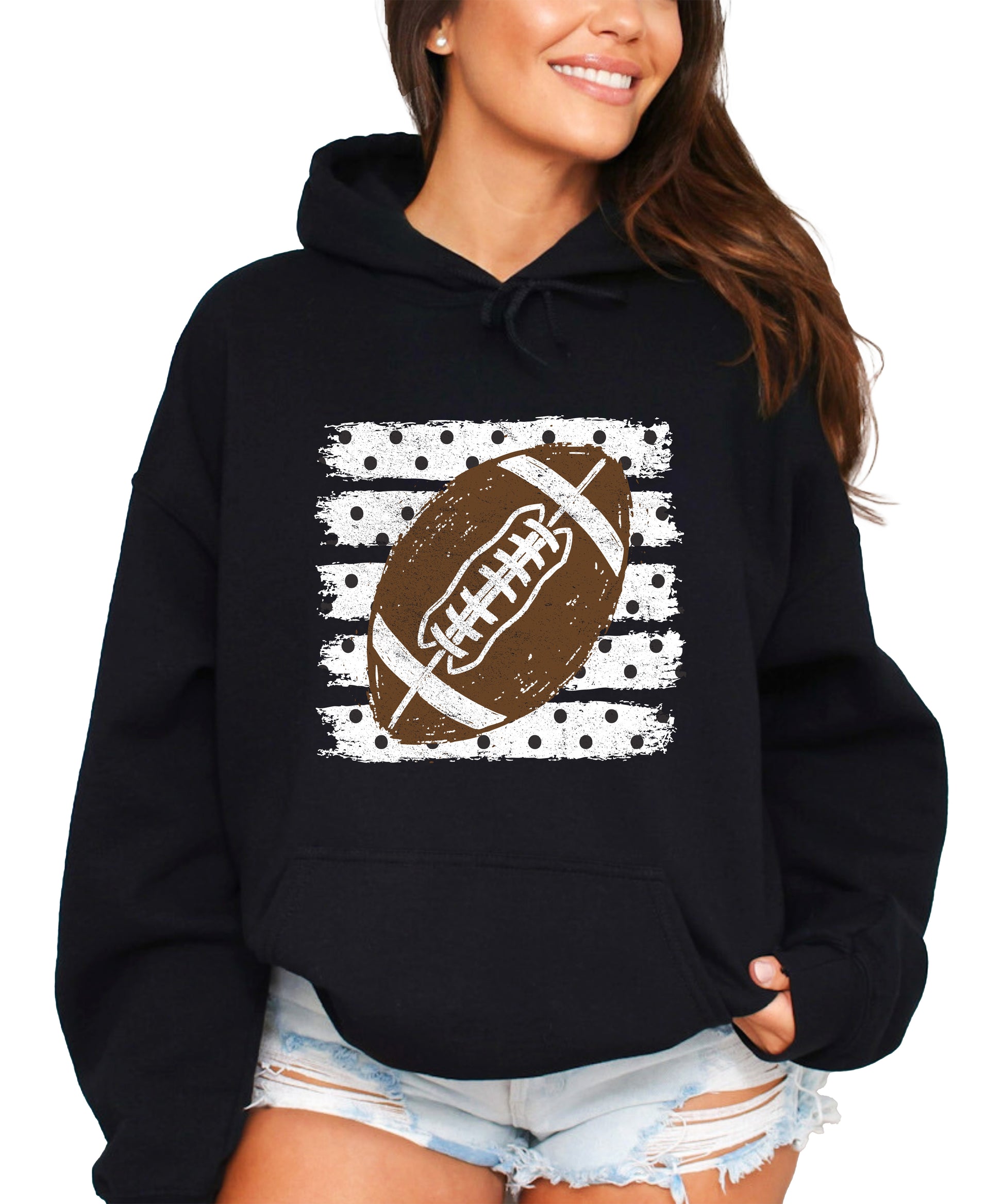 Football polka dot hoodie in Black, front view