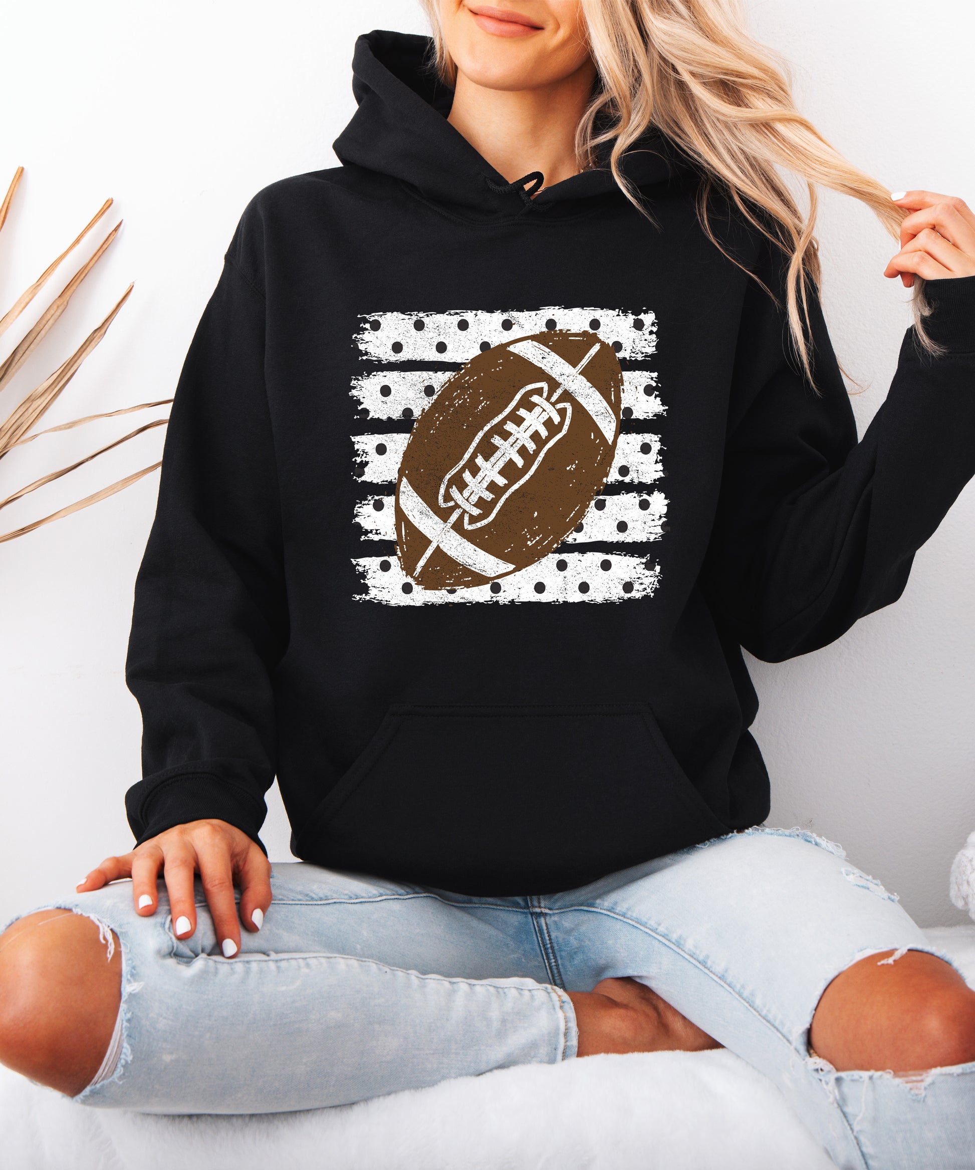 Football polka dot hoodie in Black, styled view