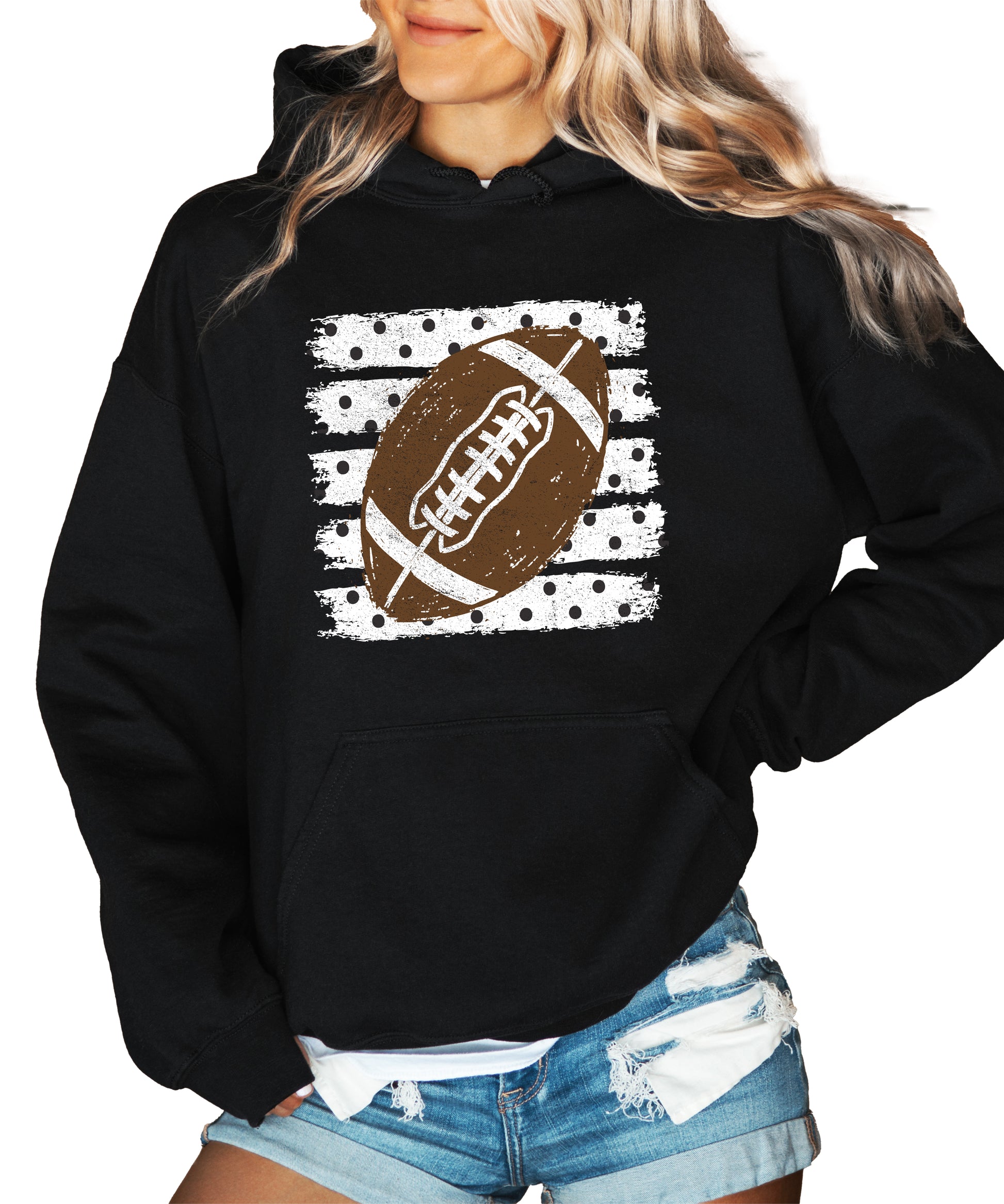 Football polka dot hoodie in Black, lifestyle view