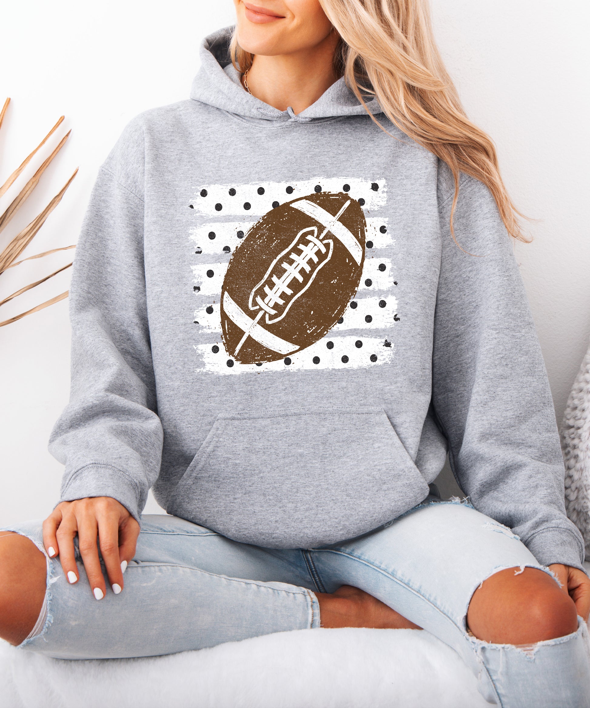 Football polka dot hoodie in Gray, styled view