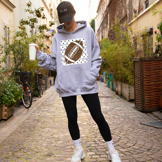 Football polka dot hoodie in Gray, lifestyle view
