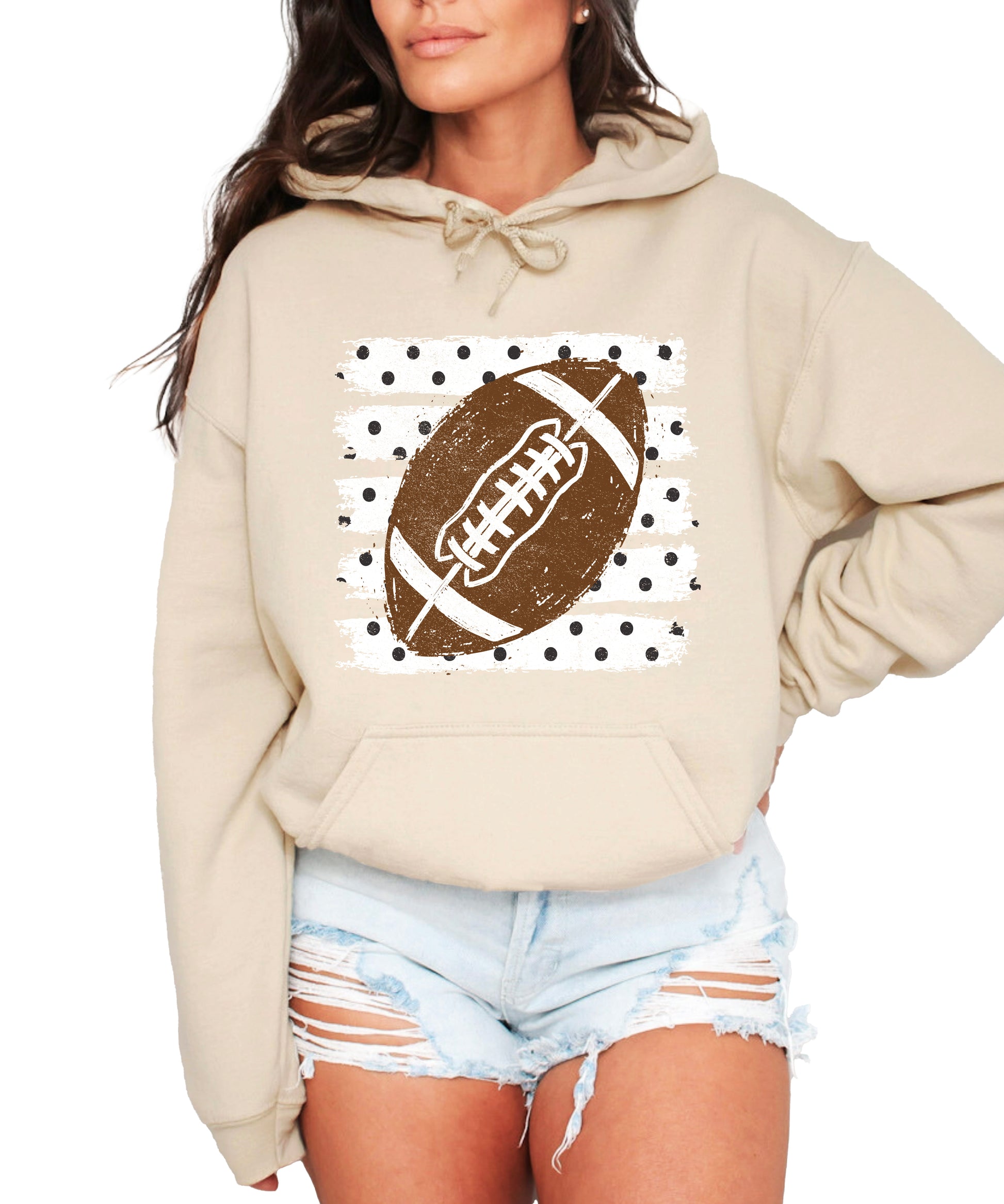 Football polka dot hoodie in Sand, front view