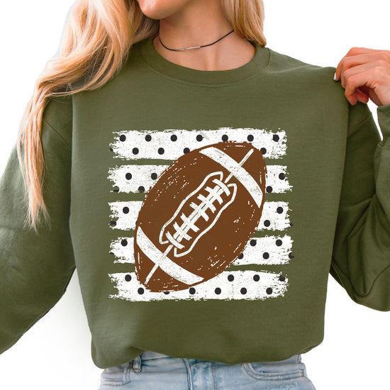 Army Green football polka dot game day crewneck sweatshirt for women, front view