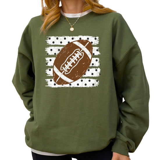 Army Green football polka dot crewneck sweatshirt, styled view
