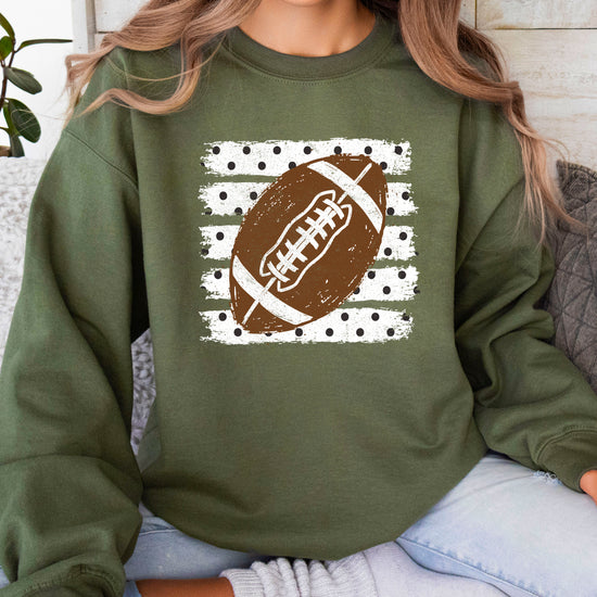 Army Green football polka dot crewneck sweatshirt, lifestyle view