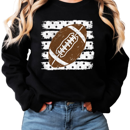 Black football polka dot game day crewneck sweatshirt for women, front view