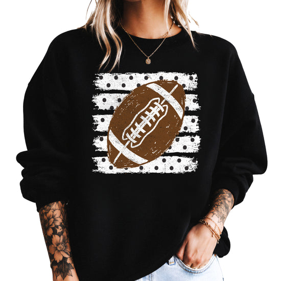Black football polka dot crewneck sweatshirt, styled view