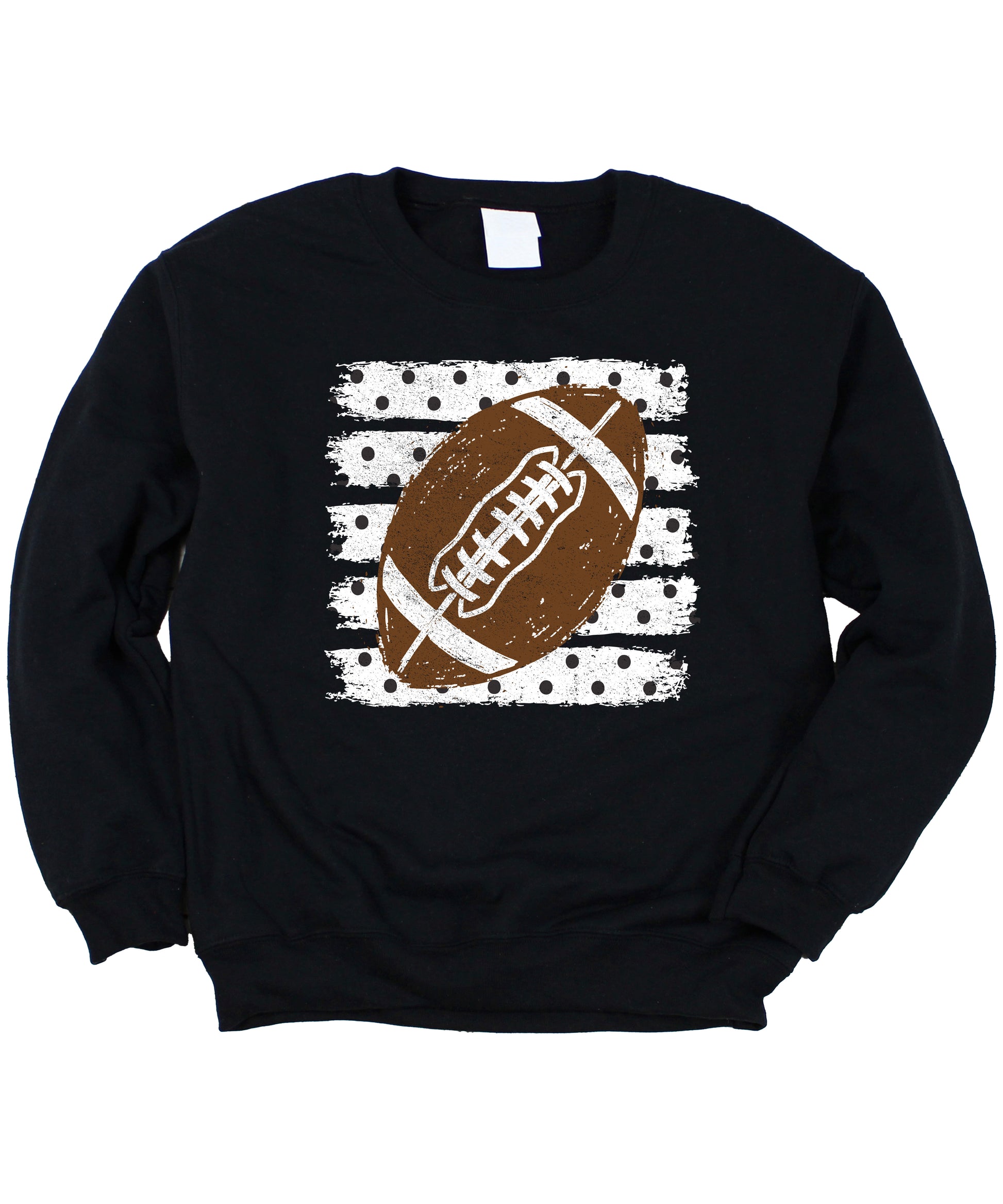 Black football polka dot crewneck sweatshirt, graphic close up