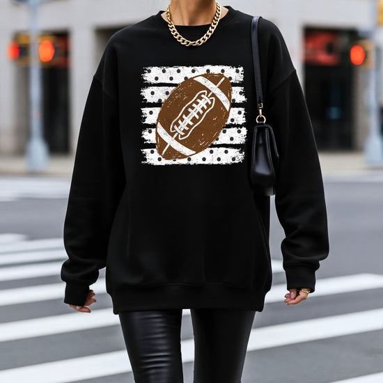 Black football polka dot crewneck sweatshirt, lifestyle view