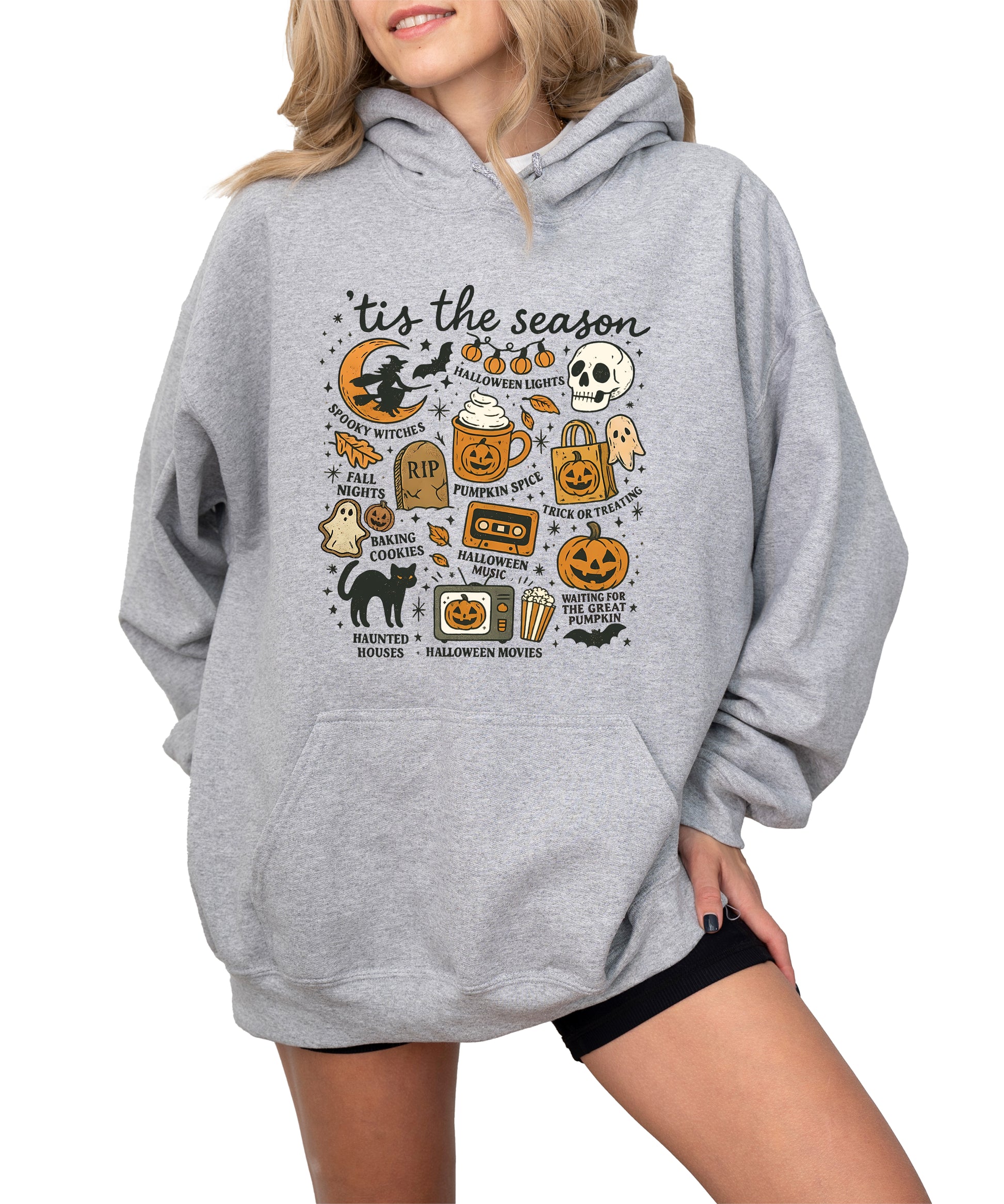 Tis The Season Halloween retro collage hoodie in Gray - view 1
