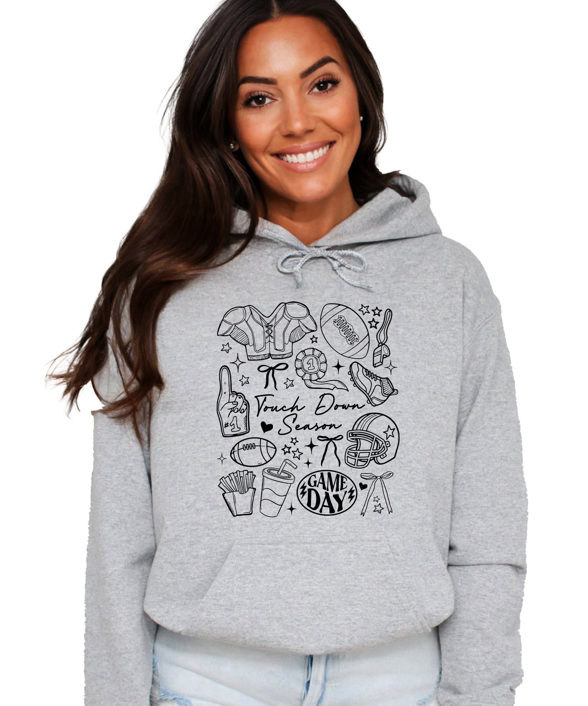Gray Touch Down Season football hoodie for women front view