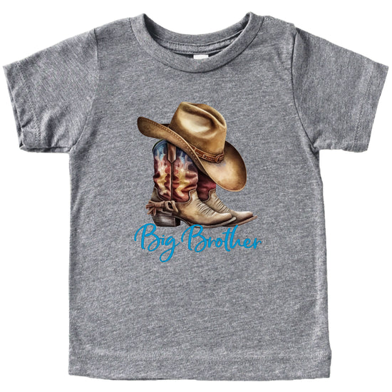 Big Brother Brown Boots Western sibling reveal tee - Granite Heather front