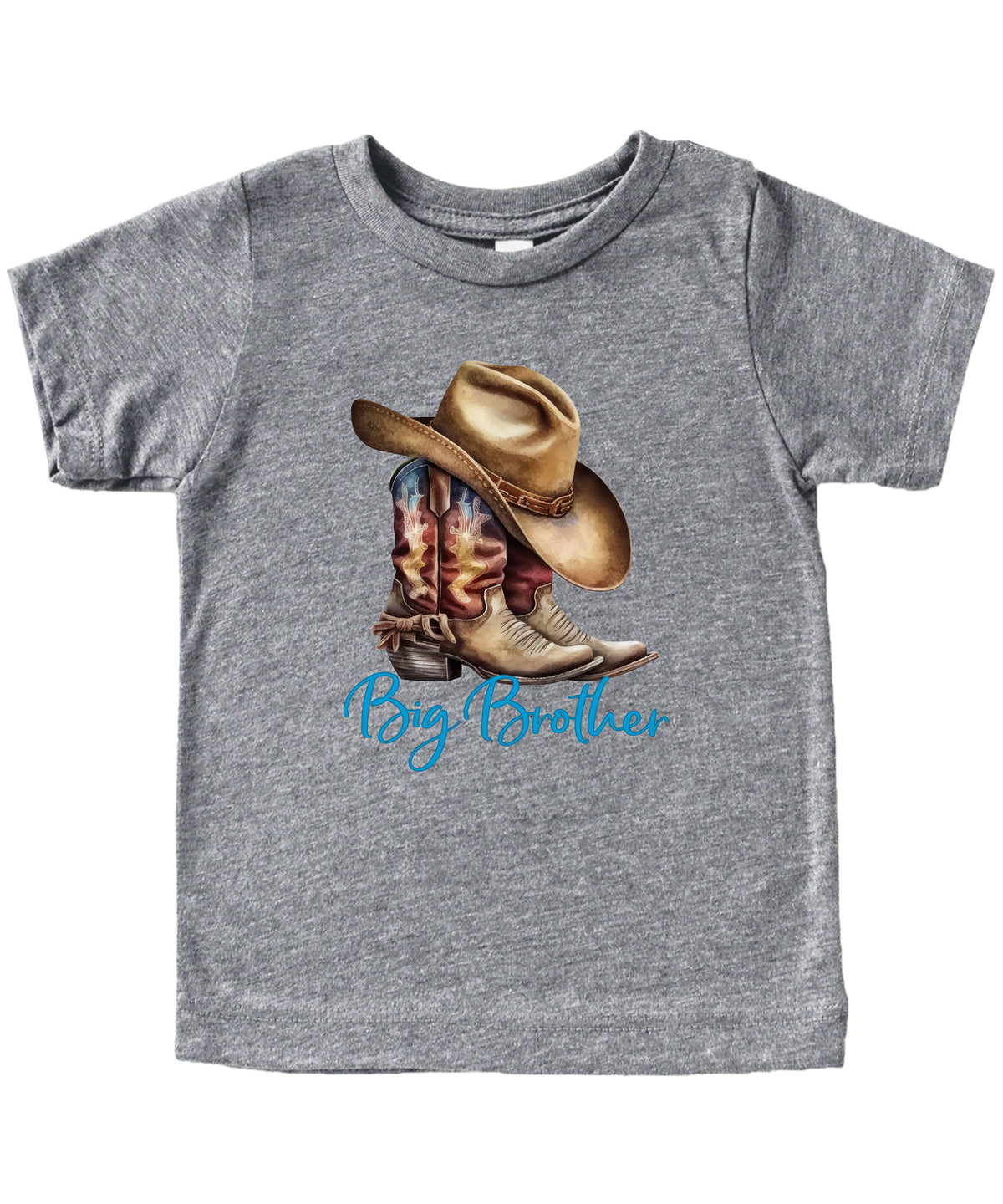 Big Brother Brown Boots Western sibling reveal tee - Granite Heather front