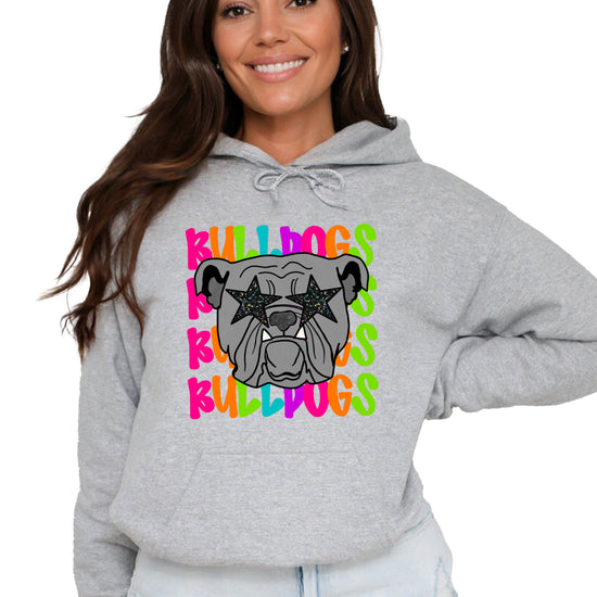 Bulldogs neon rainbow mascot hoodie in Gray - front view
