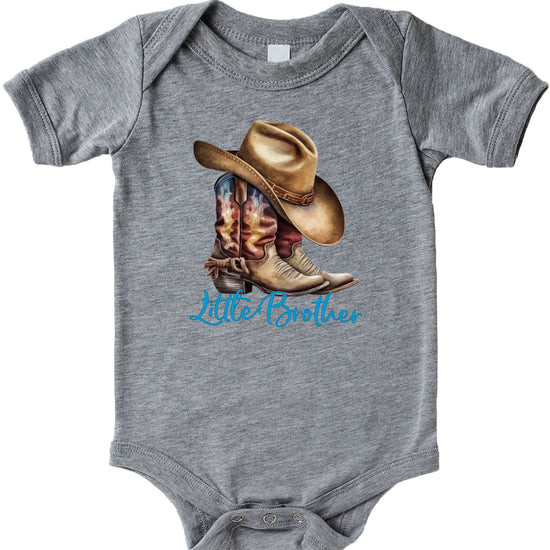 Little Brother Cowboy Boots Bodysuit - Granite Heather 1