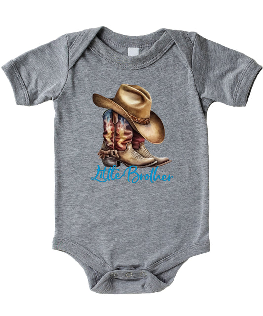 Little Brother Cowboy Boots Bodysuit - Granite Heather 1