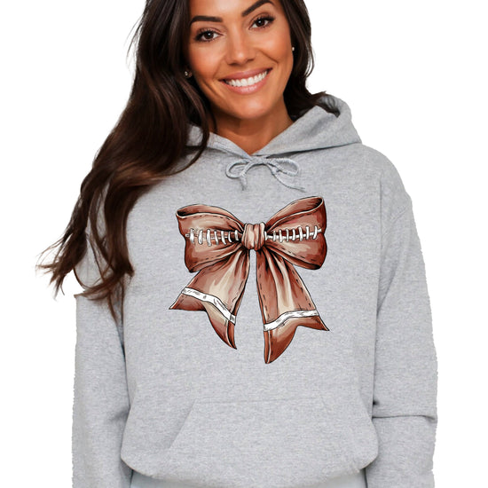 Football Coquette Bow fleece hoodie in Gray - front view