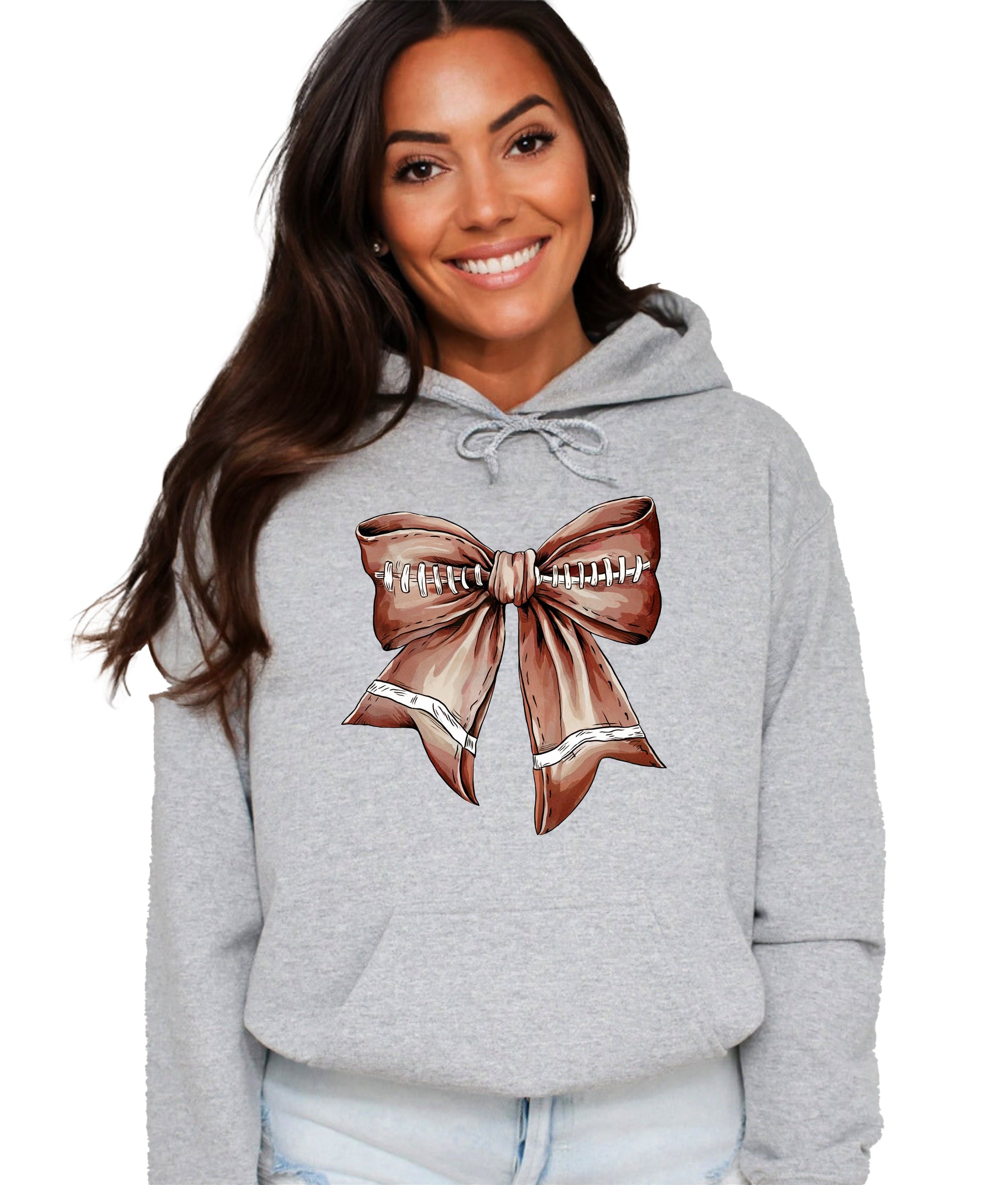 Football Coquette Bow fleece hoodie in Gray - front view