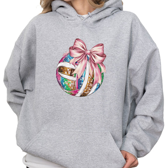 Disco Volleyball Coquette Bow Hoodie - Gray - View 1