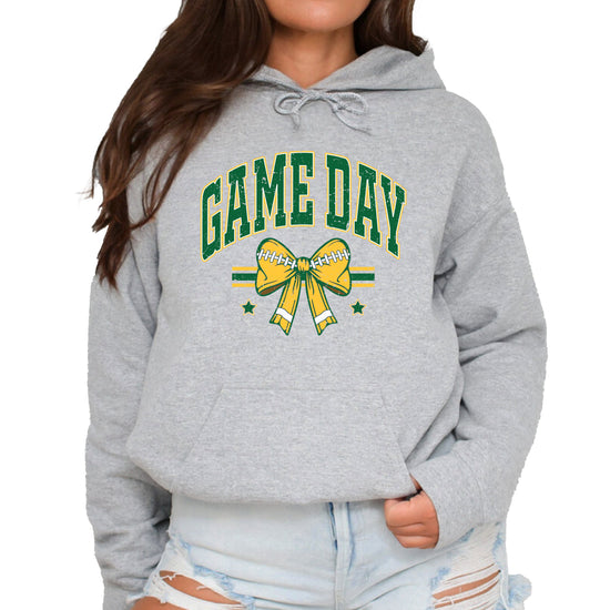 Game Day Football Bow Hoodie in Gray - front view