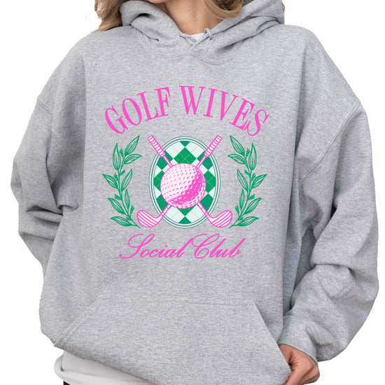 Golf Wives Social Club hoodie in Gray, front view